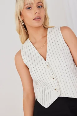 RE:UNION Label Veritable White Pinstripe Linen Vest