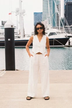 RE:UNION Label Veritable White Pinstripe Linen Vest