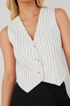 RE:UNION Label Veritable White Pinstripe Linen Vest