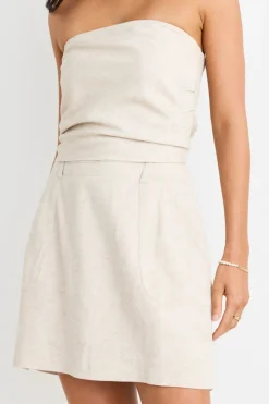 Love Lulu Verve Natural Pocket Front Linen Blend Mini Skirt