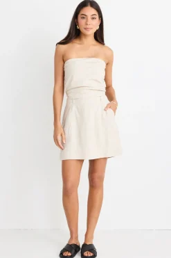 Love Lulu Verve Natural Pocket Front Linen Blend Mini Skirt