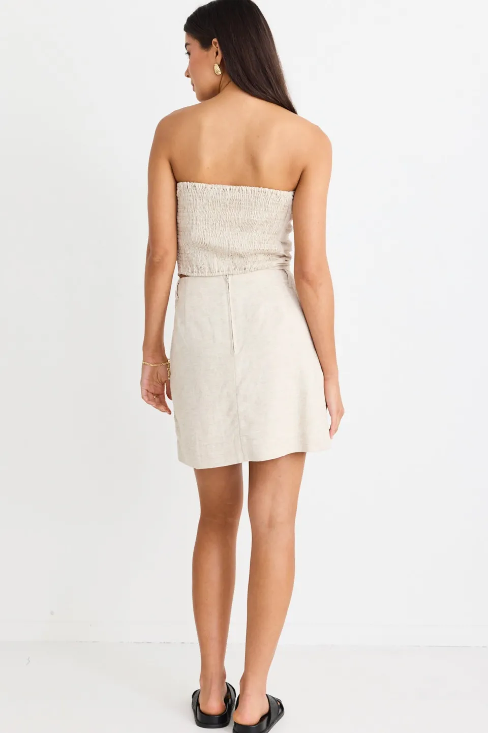 Love Lulu Verve Natural Pocket Front Linen Blend Mini Skirt
