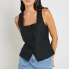RE:UNION Label Viaduct Black Linen Viscose Sleeveless Vest Top