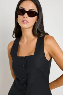 RE:UNION Label Viaduct Black Linen Viscose Sleeveless Vest Top
