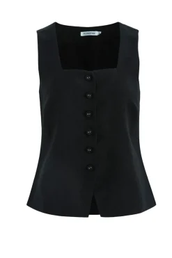 RE:UNION Label Viaduct Black Linen Viscose Sleeveless Vest Top