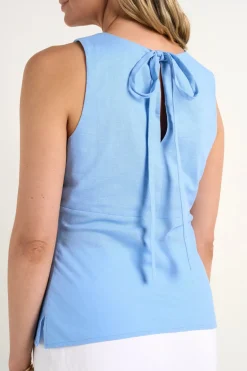 Among the Brave Vienna Mid Blue Linen Viscose V Neck Sleeveless Top