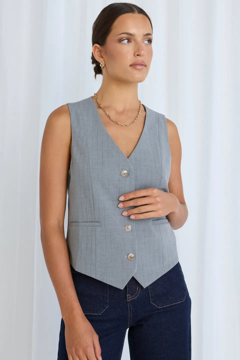 Stories be Told Virtue Grey Pinstripe Vest