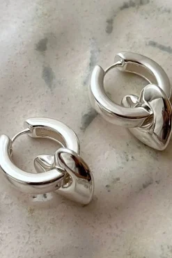 Pilgrim Wave Recycled Chunky Heart Hoops Silver Plated EOL Earrings