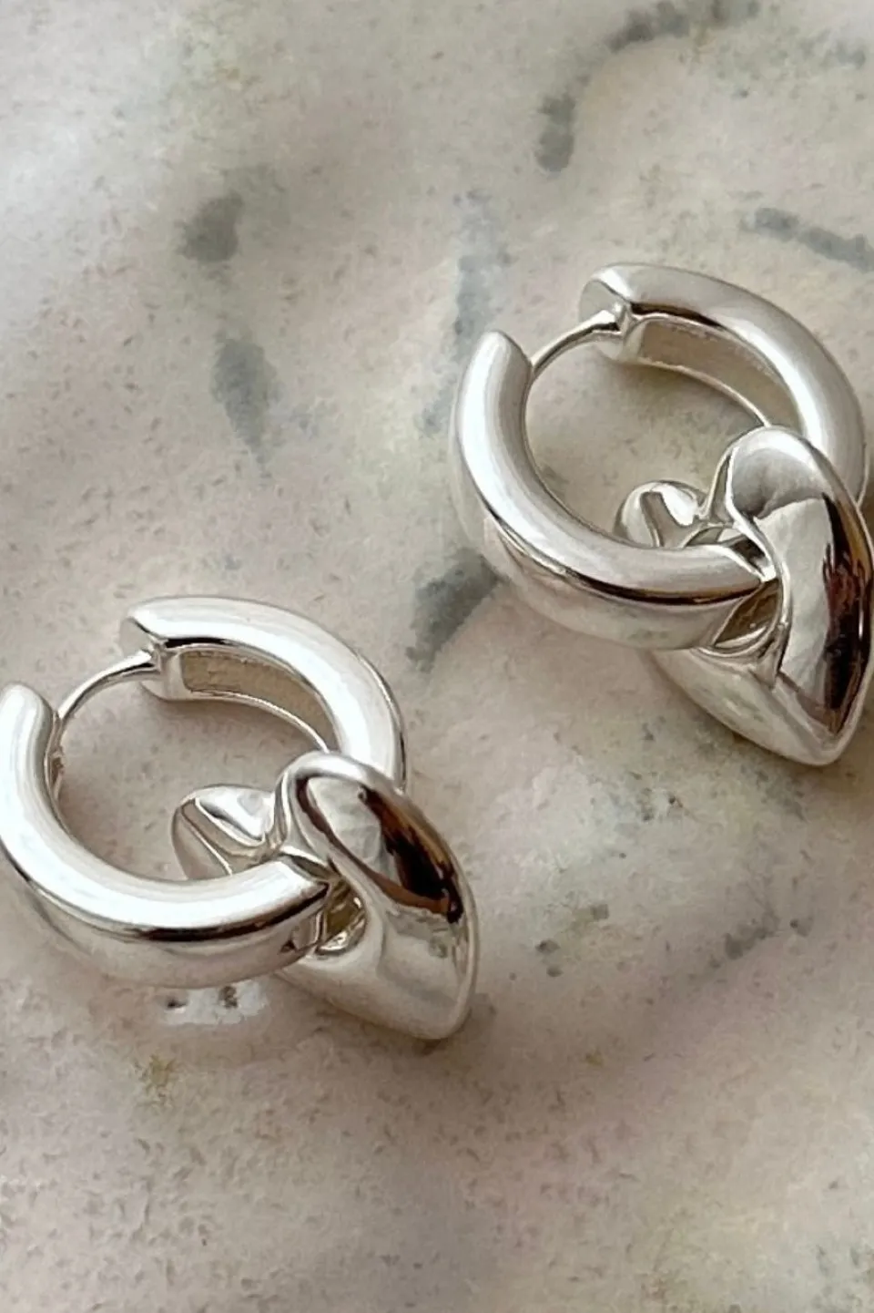 Pilgrim Wave Recycled Chunky Heart Hoops Silver Plated EOL Earrings