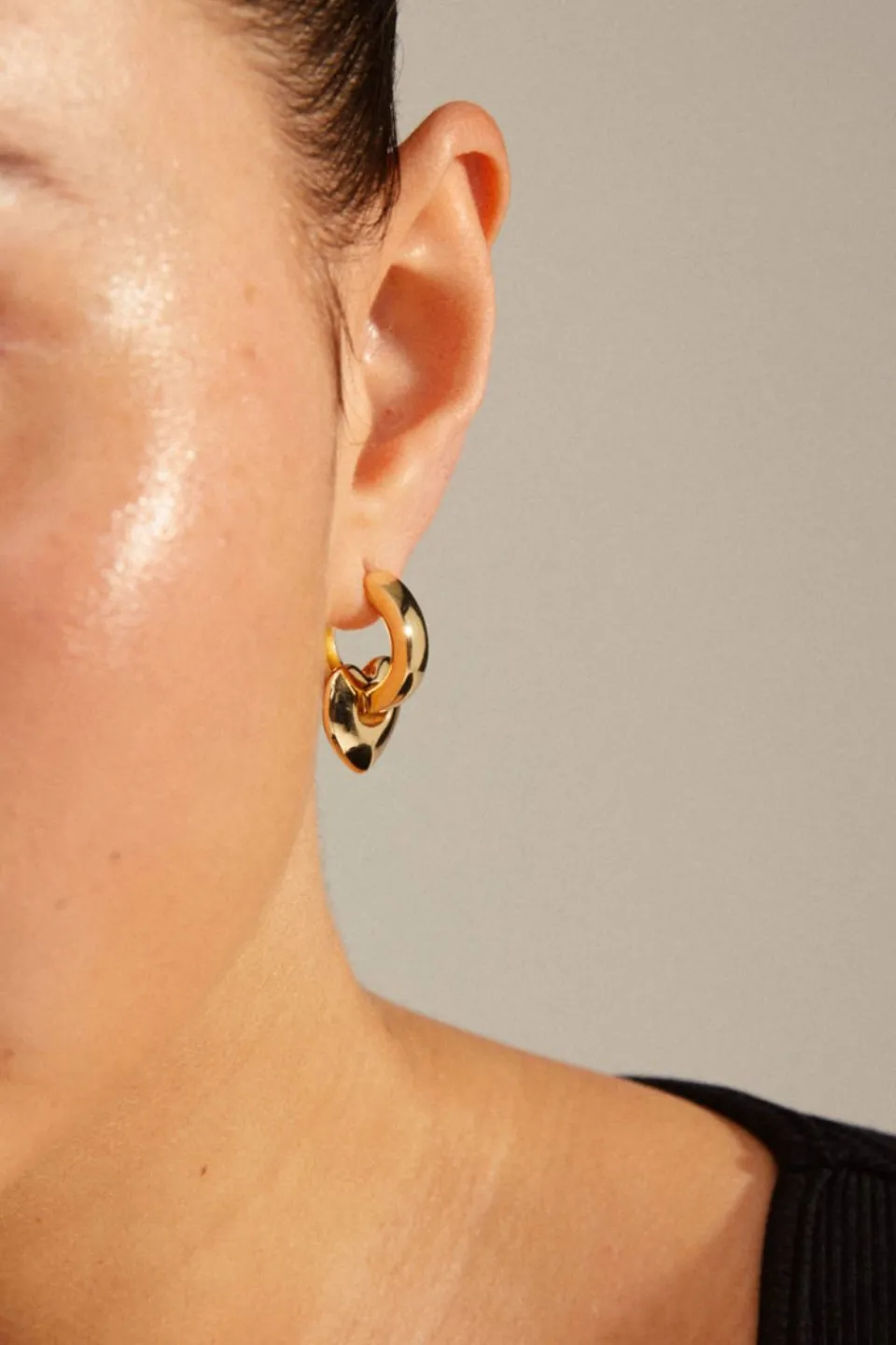 Pilgrim Wave Recycled Chunky Heart Hoops Gold Plated EOL Earrings