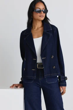 Among the Brave Western Indigo Cropped Denim Trench Coat