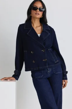 Among the Brave Western Indigo Cropped Denim Trench Coat