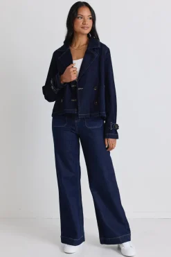 Among the Brave Western Indigo Cropped Denim Trench Coat
