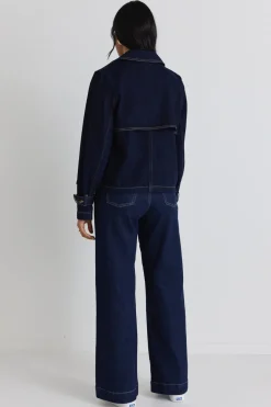 Among the Brave Western Indigo Cropped Denim Trench Coat