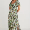 Among the Brave Whimsy Black Tropical Puff Sleeve Dress