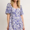 Among the Brave Wholehearted Blue Shadow Floral SS Sweetheart Button Front Mini Dress