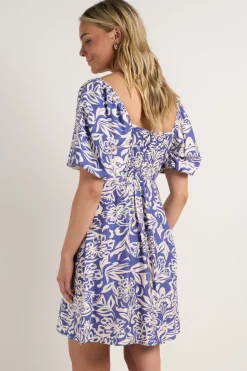 Among the Brave Wholehearted Blue Shadow Floral SS Sweetheart Button Front Mini Dress