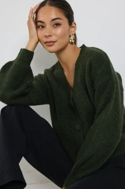 Among the Brave Wholesome Dark Khaki Chunky Knit Cardigan