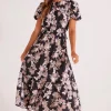 Mink Pink Willow Black Floral SS Midi Dress