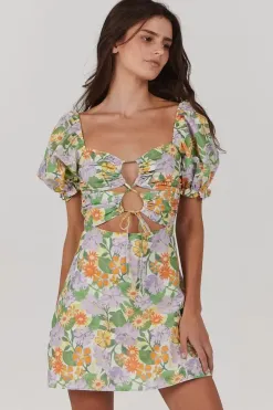 Charlie Holiday Willow Springtime Green Floral Mini Dress