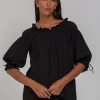 Blak With Hope Black Shirred Neck Mid Sleeve Top