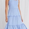 Among the Brave Worthy Powder Blue Shirred Tiered Strappy Maxi Dress
