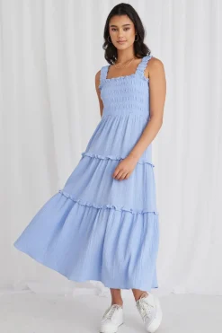 Among the Brave Worthy Powder Blue Shirred Tiered Strappy Maxi Dress