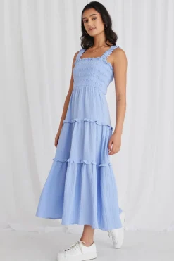 Among the Brave Worthy Powder Blue Shirred Tiered Strappy Maxi Dress