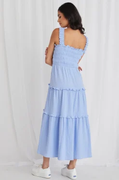 Among the Brave Worthy Powder Blue Shirred Tiered Strappy Maxi Dress