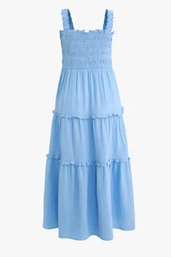 Among the Brave Worthy Powder Blue Shirred Tiered Strappy Maxi Dress