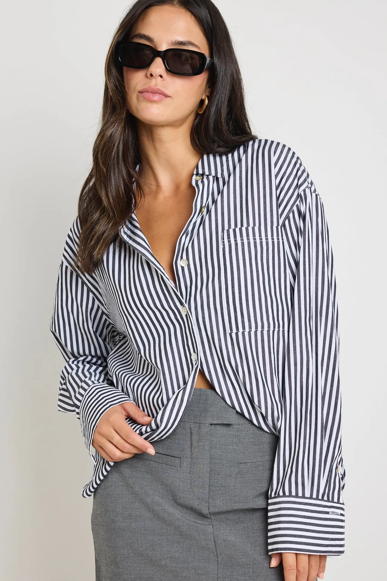 Stories be Told You Got This Black Stripe Poplin Oversized Shirt