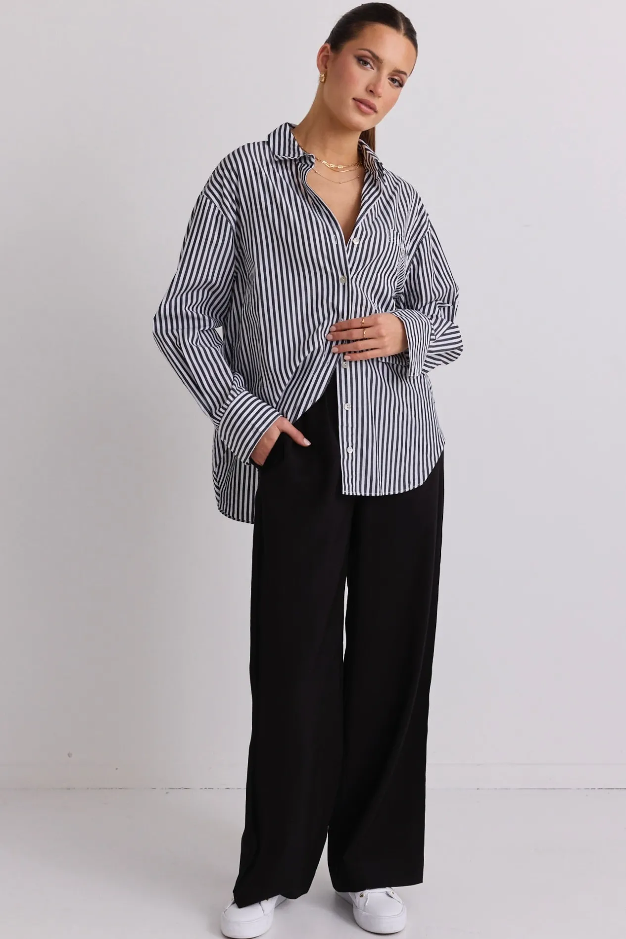 Stories be Told You Got This Black Stripe Poplin Oversized Shirt