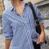 Stories be Told You Got This Blue Stripe Cotton Oversized Shirt