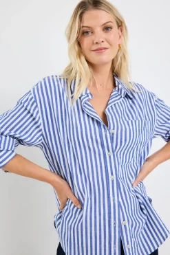 Stories be Told You Got This Blue Stripe Cotton Oversized Shirt