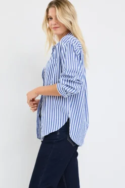 Stories be Told You Got This Blue Stripe Cotton Oversized Shirt