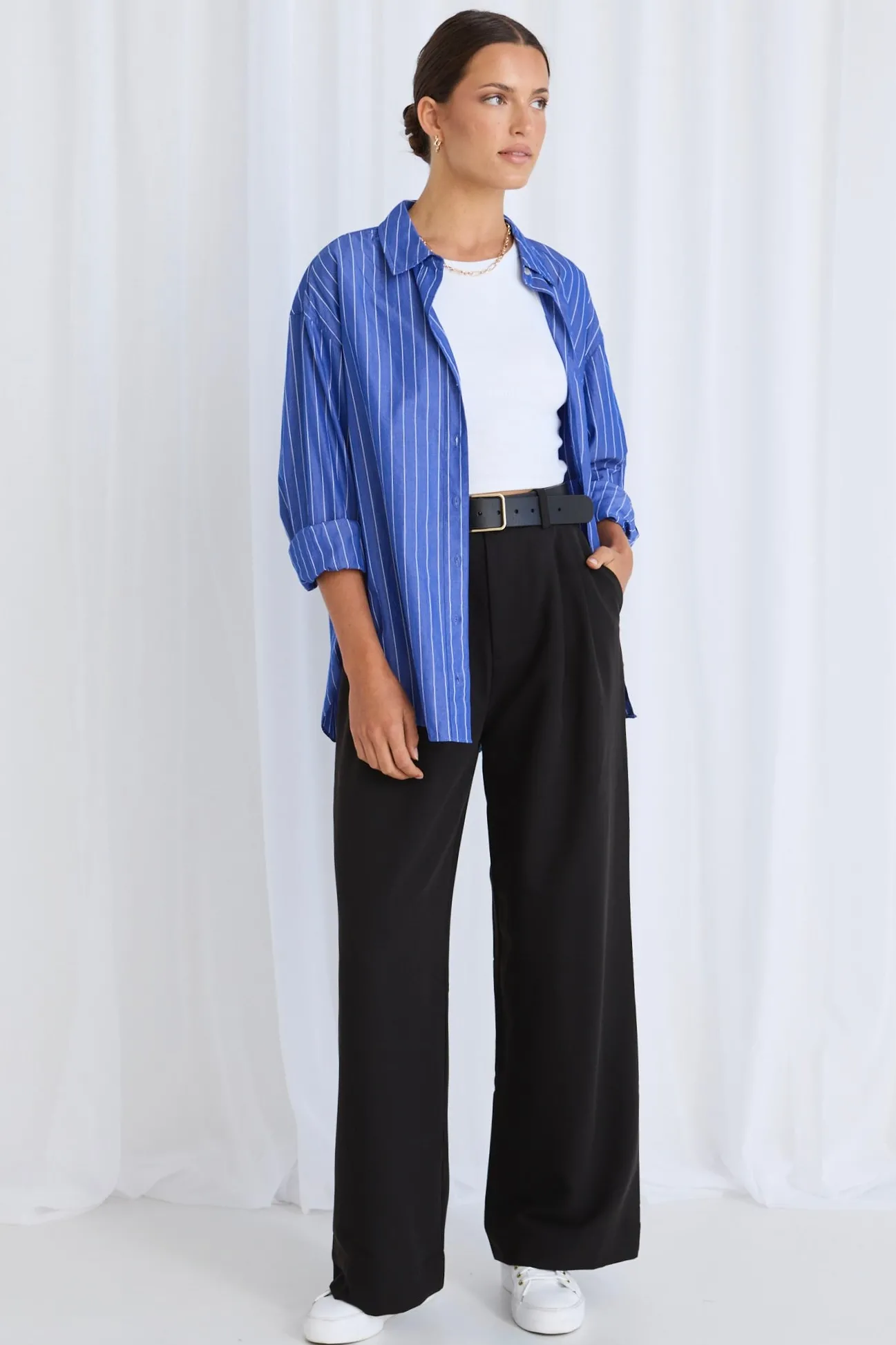 Stories be Told You Got This Deep Blue Stripe Oversized Shirt