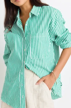 Stories be Told You Got This Green Stripe Poplin Oversized Shirt