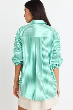 Stories be Told You Got This Green Stripe Poplin Oversized Shirt