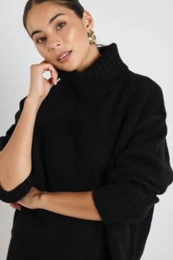 Among the Brave Zealous Black Roll Neck Super Soft Knit Jumper
