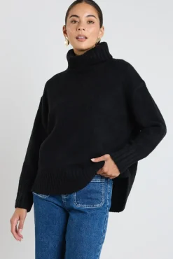 Among the Brave Zealous Black Roll Neck Super Soft Knit Jumper
