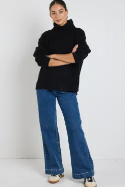 Among the Brave Zealous Black Roll Neck Super Soft Knit Jumper