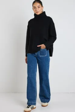 Among the Brave Zealous Black Roll Neck Super Soft Knit Jumper