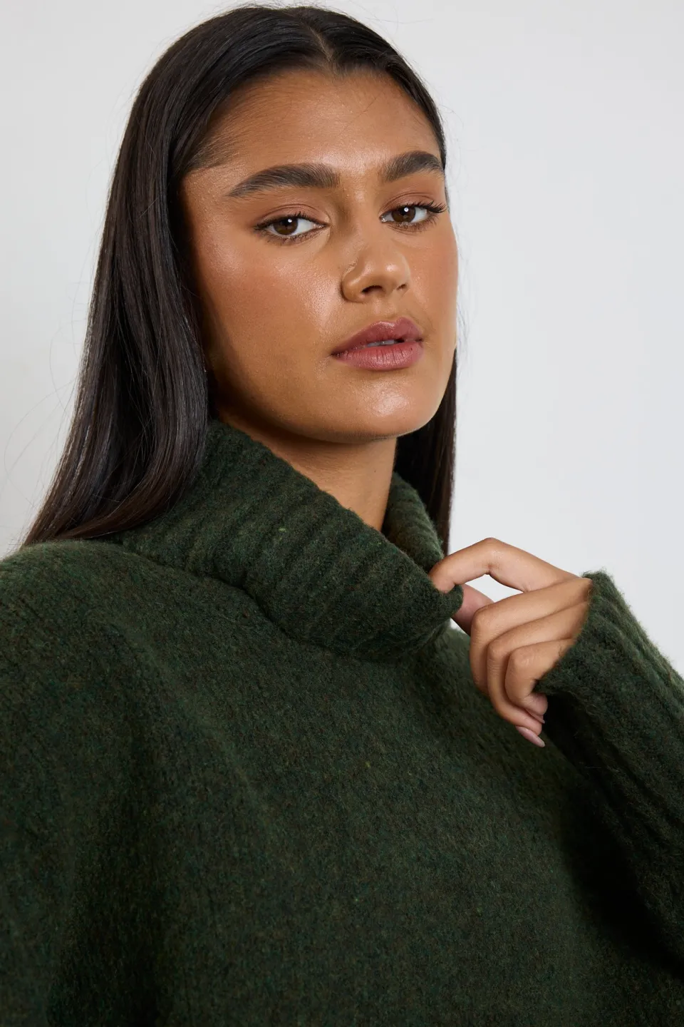 Among the Brave Zealous Dark Khaki Roll Neck Super Soft Knit Jumper