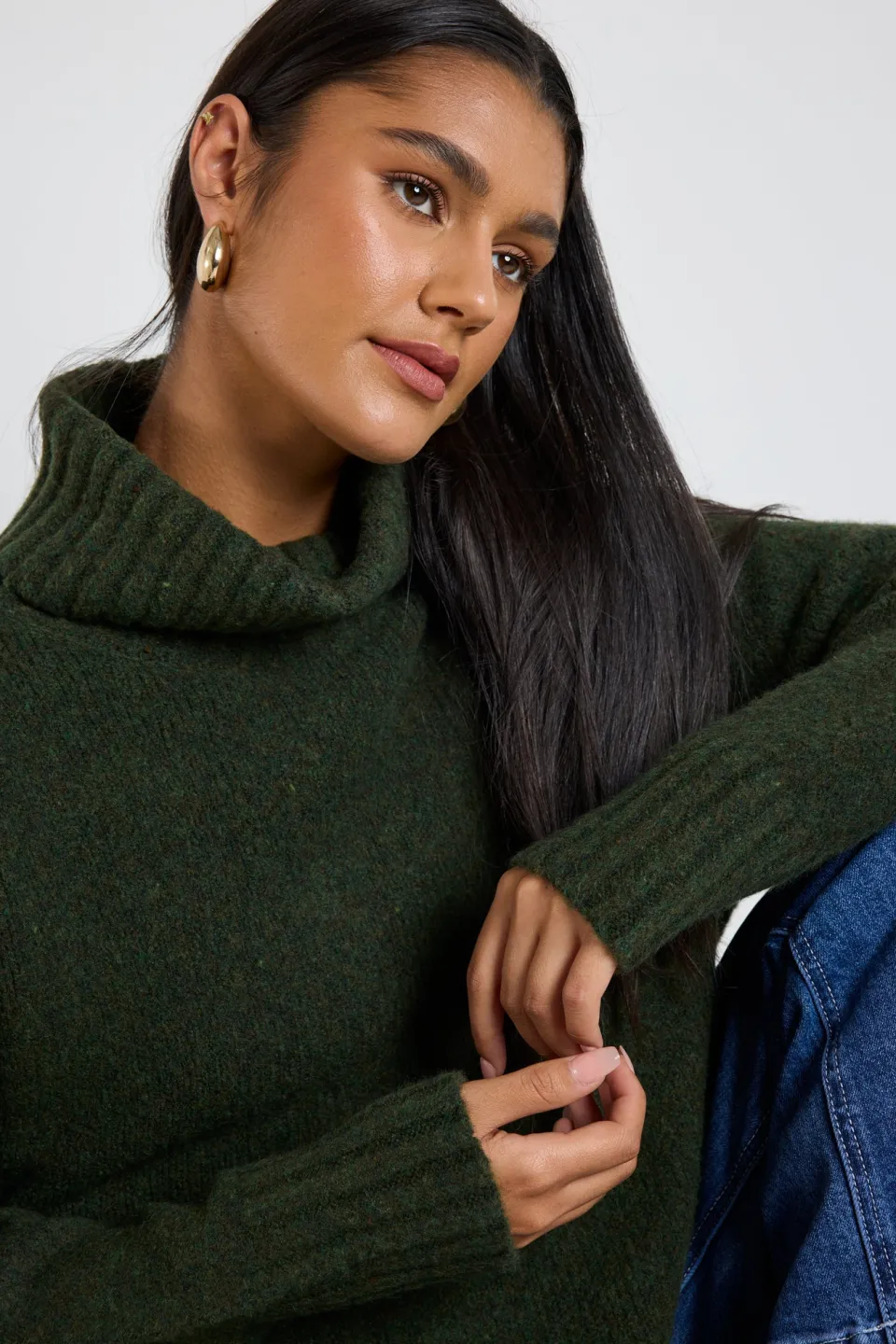 Among the Brave Zealous Dark Khaki Roll Neck Super Soft Knit Jumper