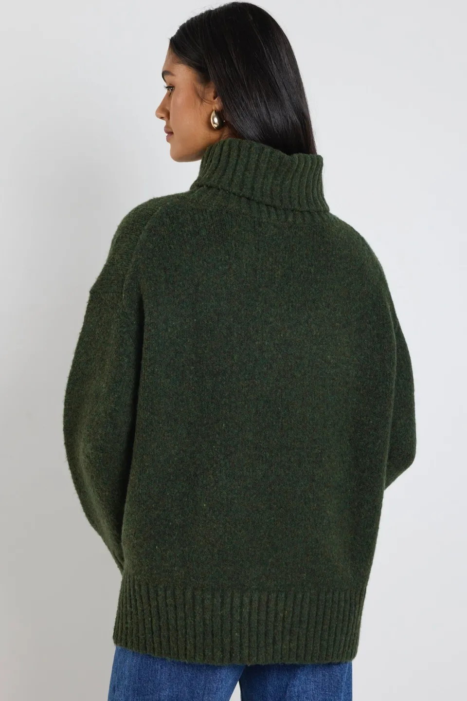Among the Brave Zealous Dark Khaki Roll Neck Super Soft Knit Jumper