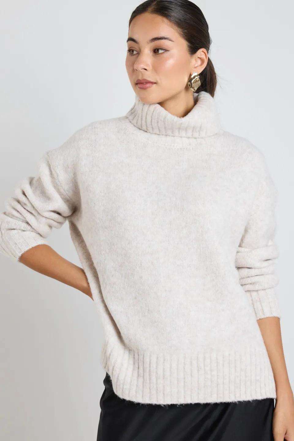 Among the Brave Zealous Oat Marle Roll Neck Super Soft Knit Jumper