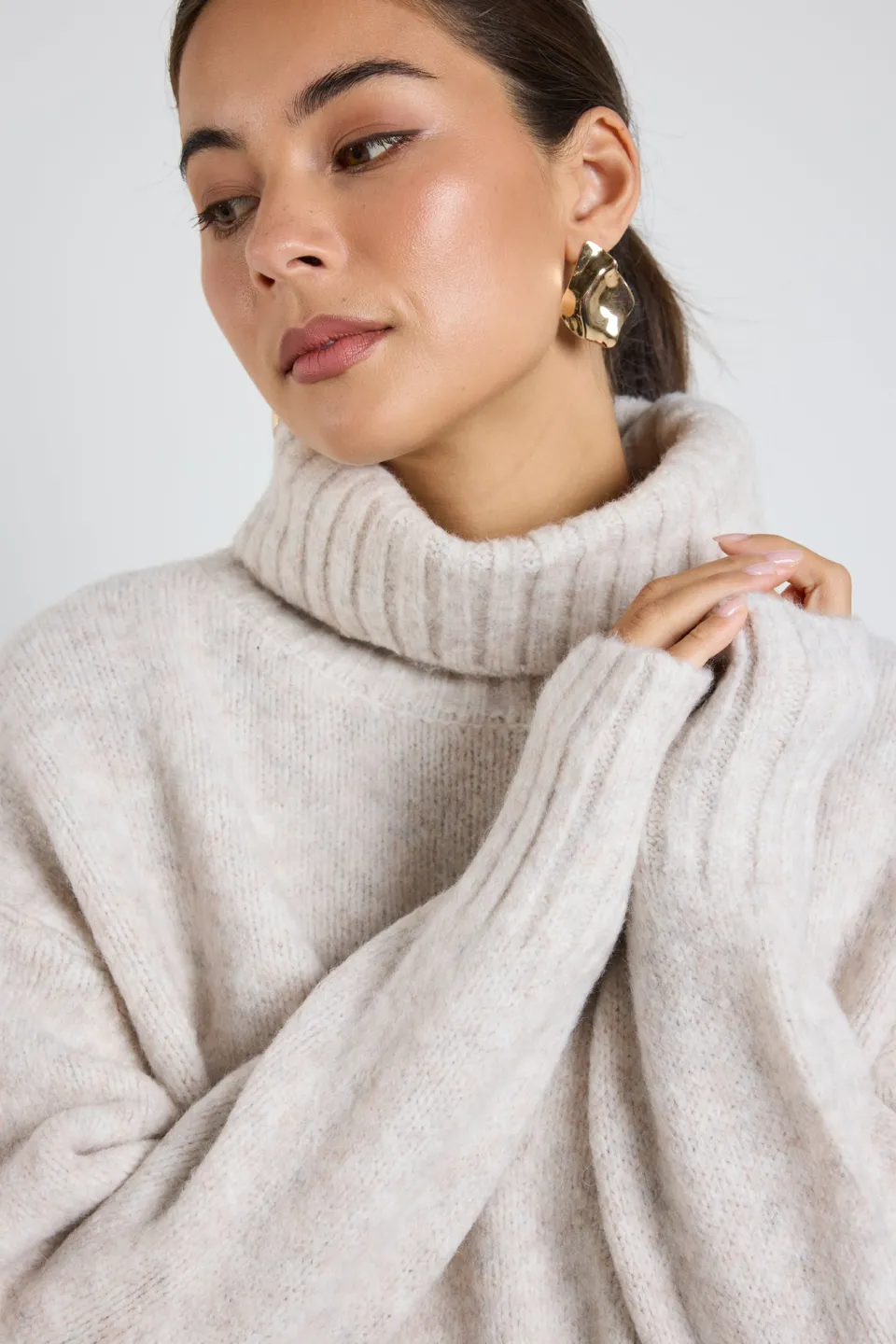 Among the Brave Zealous Oat Marle Roll Neck Super Soft Knit Jumper