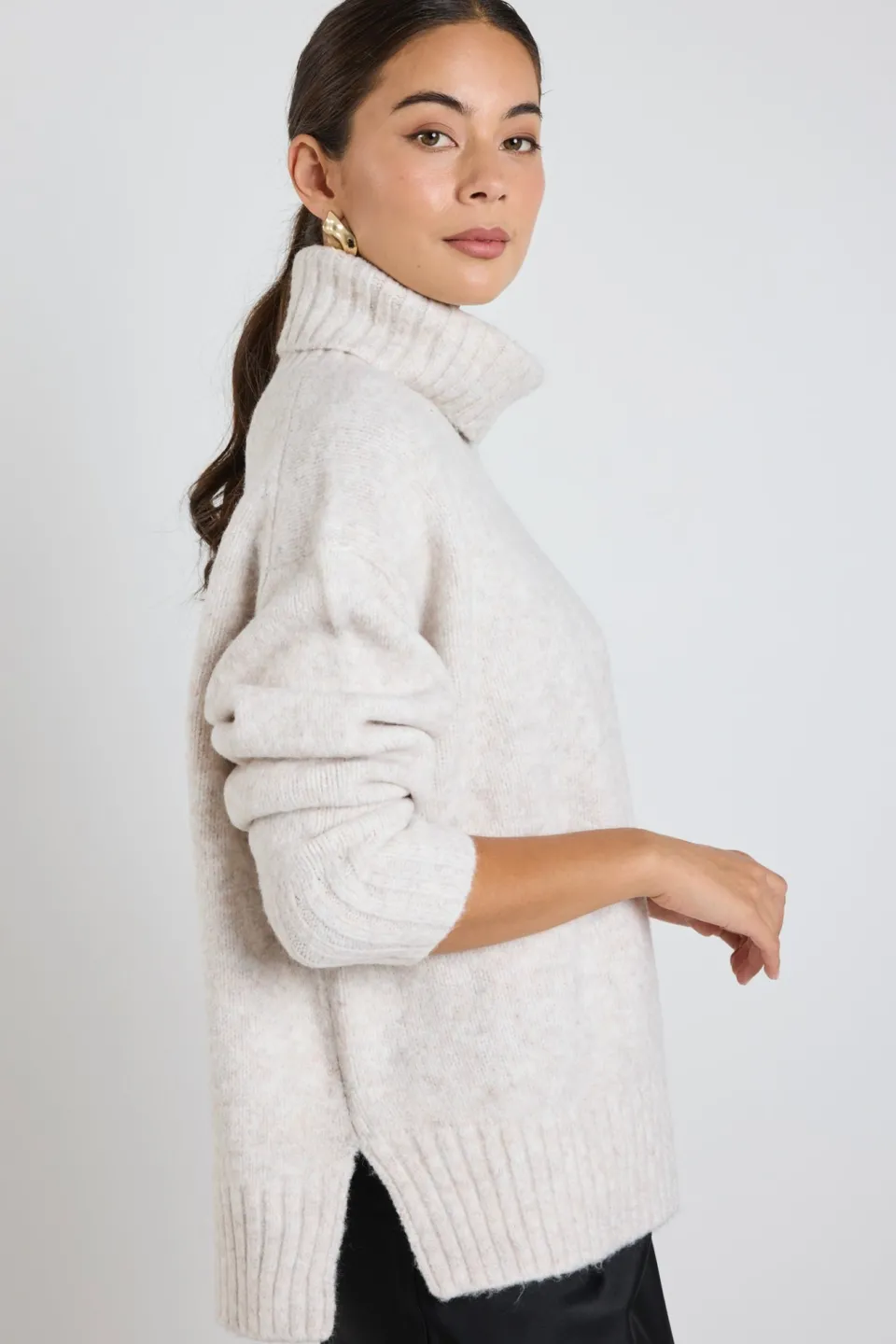 Among the Brave Zealous Oat Marle Roll Neck Super Soft Knit Jumper