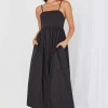 RE:UNION Label Zion Black Poplin Strappy Maxi Dress