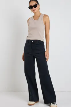 Among the Brave Zoey Black Denim High Rise Wide Leg Pocket Jean
